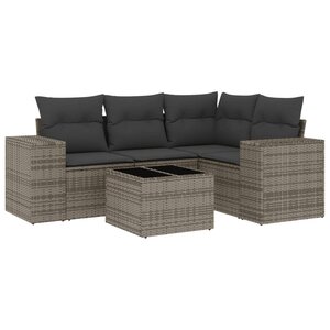 vidaXL Salon de jardin 5 Pièces avec coussins gris résine tressée