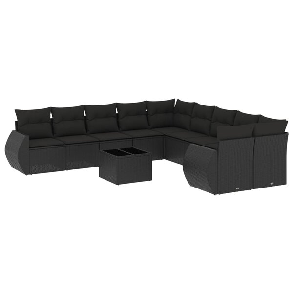 vidaXL Salon de jardin 11 Pièces avec coussins noir résine tressée