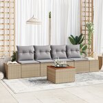 vidaXL Ensemble de Canapé de Jardin 5 Pièces avec Coussins Beige Rattan Acacia
