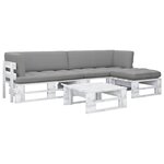 Salon de jardin meuble d'extérieur ensemble de mobilier palette 4 pièces et coussins pin imprégné de blanc 02_0018380