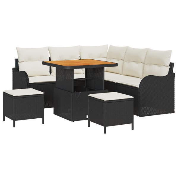 Ensemble de canapé de jardin 8 pièces vidaXL avec coussins en rattan noir poly et acacia