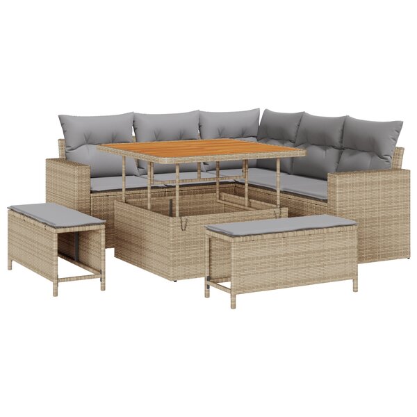 Ensemble de canapés de jardin de 8 pièces avec coussins Beige Rattan Poly Acacia