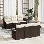 vidaXL Set de Canapé de Jardin à 7 pièces avec Coussins Marron Poly Rattan
