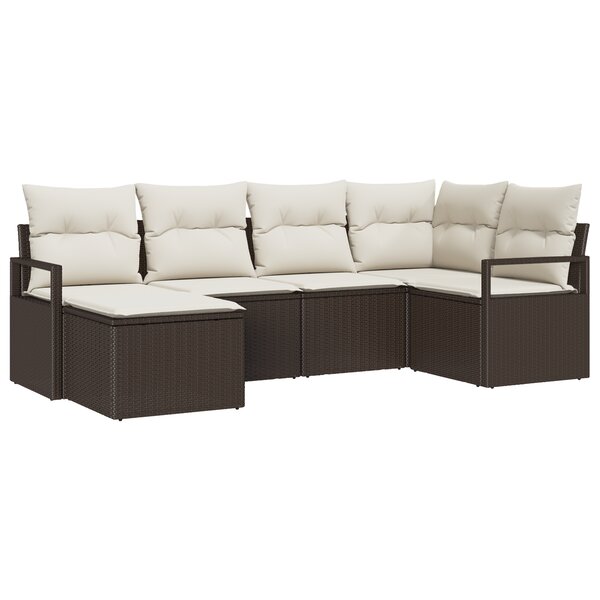 vidaXL Ensemble de Canapé de Jardin 6 Pièces avec Coussins Marron en Rotin Poly