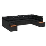 Ensemble de Canapés de Jardin 10 pièces avec Coussins Noir Rattan Poly Acacia