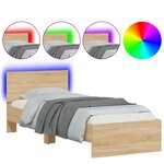 vidaXL Cadre de lit tête de lit et lumières LED chêne sonoma 75x190 cm