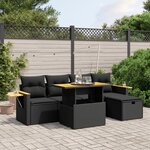 vidaXL Salon de jardin 6 Pièces avec coussins noir résine tressée