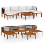 vidaXL Salon de jardin 7 Pièces avec coussins Crème Bois d'acacia solide