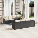 Canapé jardin 9 pièces avec coussins Noir Poly Rattan