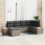 vidaXL Ensemble de Canapé de Jardin 6 Pièces avec Coussins Gris Poly Rattan Acacia