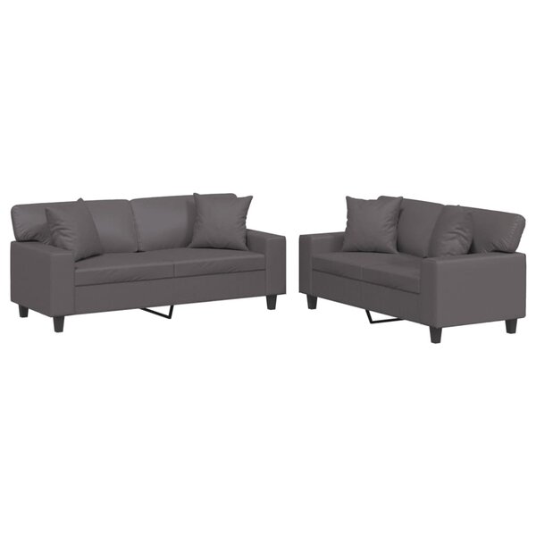 vidaXL Ensemble de canapés 2 Pièces avec coussins gris similicuir