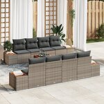 vidaXL Ensemble de Canapé de Jardin 9 Pièces avec Coussins Gris Poly Rattan Acacia