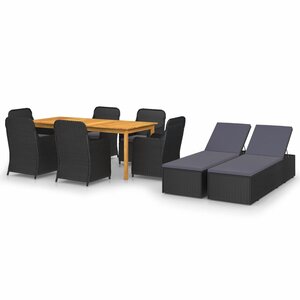 vidaXL Ensemble de salle à manger de jardin 9 Pièces Noir