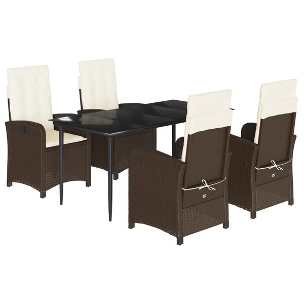 vidaXL Ensemble à manger de jardin 5 Pièces et coussins marron poly rotin