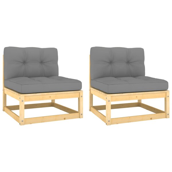 vidaXL Canapés centraux de jardin coussins gris2Pièces Bois de pin massif