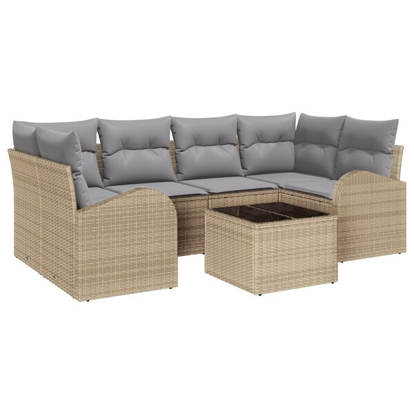Ensemble de Canapés de Jardin 7 Pièces avec Coussins en Poly Rattan Beige