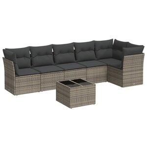 vidaXL Salon de jardin avec coussins 7 Pièces gris résine tressée