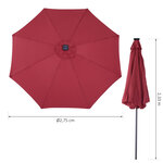 Parasol lumineux octogonal inclinable Ø 2 75 x 2 33 m parasol LED solaire métal polyester haute densité 180 g/m² bordeaux