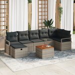 Ensemble de canapés de jardin 8 pièces avec coussins gris poly rattan