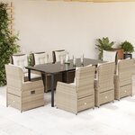 vidaXL Ensemble à manger de jardin et coussins 9 Pièces beige Poly rotin
