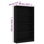 vidaXL Bibliothèque à 4 niveaux Noir 80x24x142 cm Bois d’ingénierie