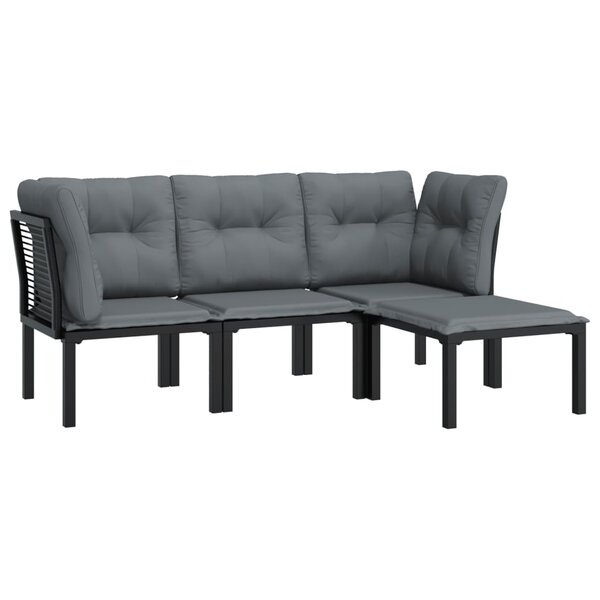 Salon de jardin meuble d'extérieur ensemble de mobilier 4 pièces noir et gris résine tressée 02_0016272