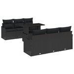 Ensemble de canapé de jardin 7 pièces avec coussins en rotin poly noir