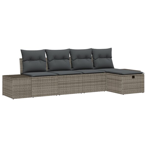 vidaXL Ensemble de canapé de jardin 5 pièces avec coussins Gris Poly Rattan