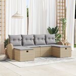 Ensemble de canapé de jardin 6 pièces avec coussins Beige Rotin Poly