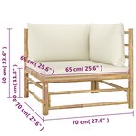 vidaXL Salon de jardin 4 Pièces avec coussins blanc crème bambou