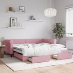 vidaXL Lit de jour avec gigogne et tiroirs rose 100x200 cm velours