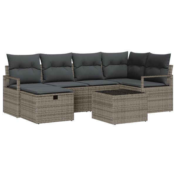 Ensemble de Canapés de Jardin 7 pièces avec Coussins Gris Poly Rotin