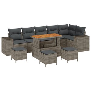 vidaXL Ensemble de canapé de jardin de 10 pièces avec coussins en rotin gris