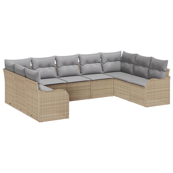 vidaXL Ensemble de Canapés de Jardin 9 Pièces avec Coussins Beige Rattan Poly