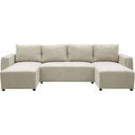Canapé d'angle convertible panoramique PHAREL5/6 places - Perle - Coffre de rangement - 297 x 155 x 85