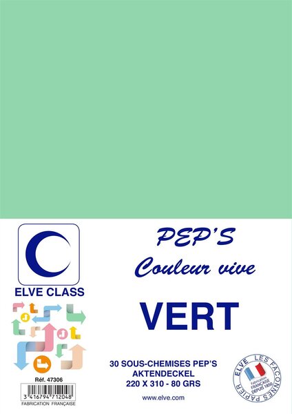 Pqt de 30 Sous-chemises 80 g 220 x 310 mm PEP'S Coloris Vifs Vert ELVE