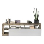 Meuble TV 1 porte - Finition Blanc Laqué et Effet Bois Vintage - 184 x 42 x Hauteur 56 cm