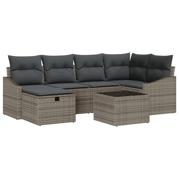 vidaXL Ensemble de canapés de jardin 7 pièces avec coussins gris en rotin synthétique