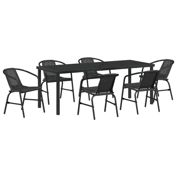 vidaXL Ensemble de jardin de 7 pièces Noir Poly Rattan