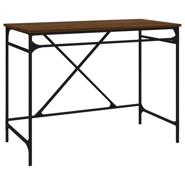 Bureau table poste de travail meuble d'ordinateur informatique étude chêne 100 x 50 x 75 cm bois d'ingénierie et fer brun 02_0023598