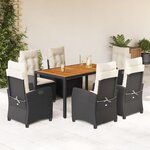 vidaXL Ensemble à manger de jardin coussins 7Pièces Noir Résine tressée