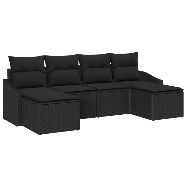 vidaXL Ensemble de salle à manger de jardin de 6 pièces avec coussins en rotin poly noir