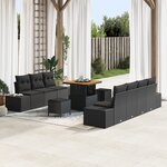 Ensemble de 10 pièces de canapés de jardin avec coussins noir poly rotin acacia