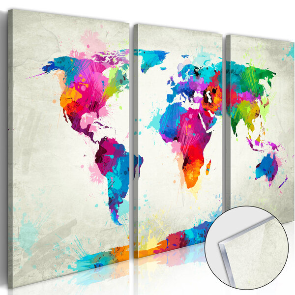 Tableau sur verre acrylique - world map: an explosion of colours [glass] l x h en cm 60x40