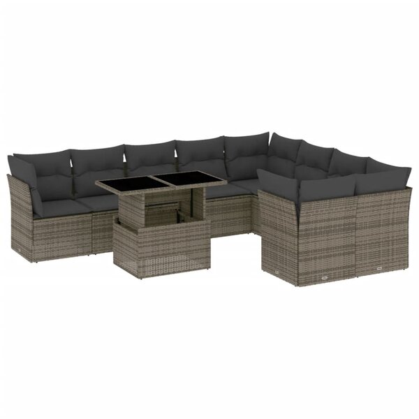 vidaXL Salon de jardin avec coussins 10 Pièces gris résine tressée