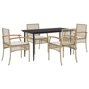 vidaXL Ensemble à manger de jardin avec coussins 5Pièces Beige poly rotin