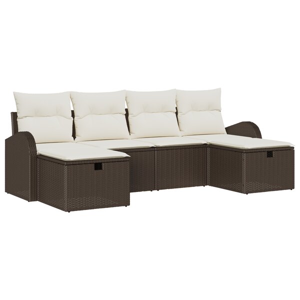 Canapé de jardin 6 pièces avec coussins marron Poly Rattan