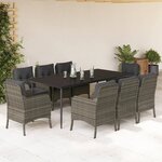 vidaXL Ensemble à manger de jardin 9 Pièces coussins gris résine tressée