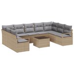 vidaXL Canapé de jardin 10 pièces avec coussins en rotin noir