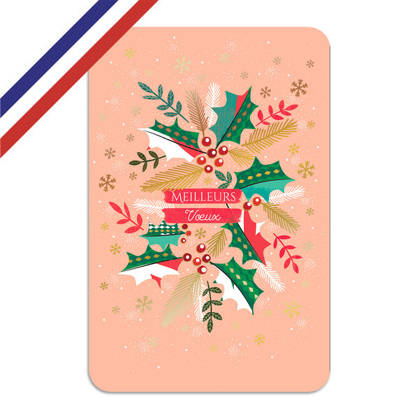 Carte double meilleurs vœux houx et baies